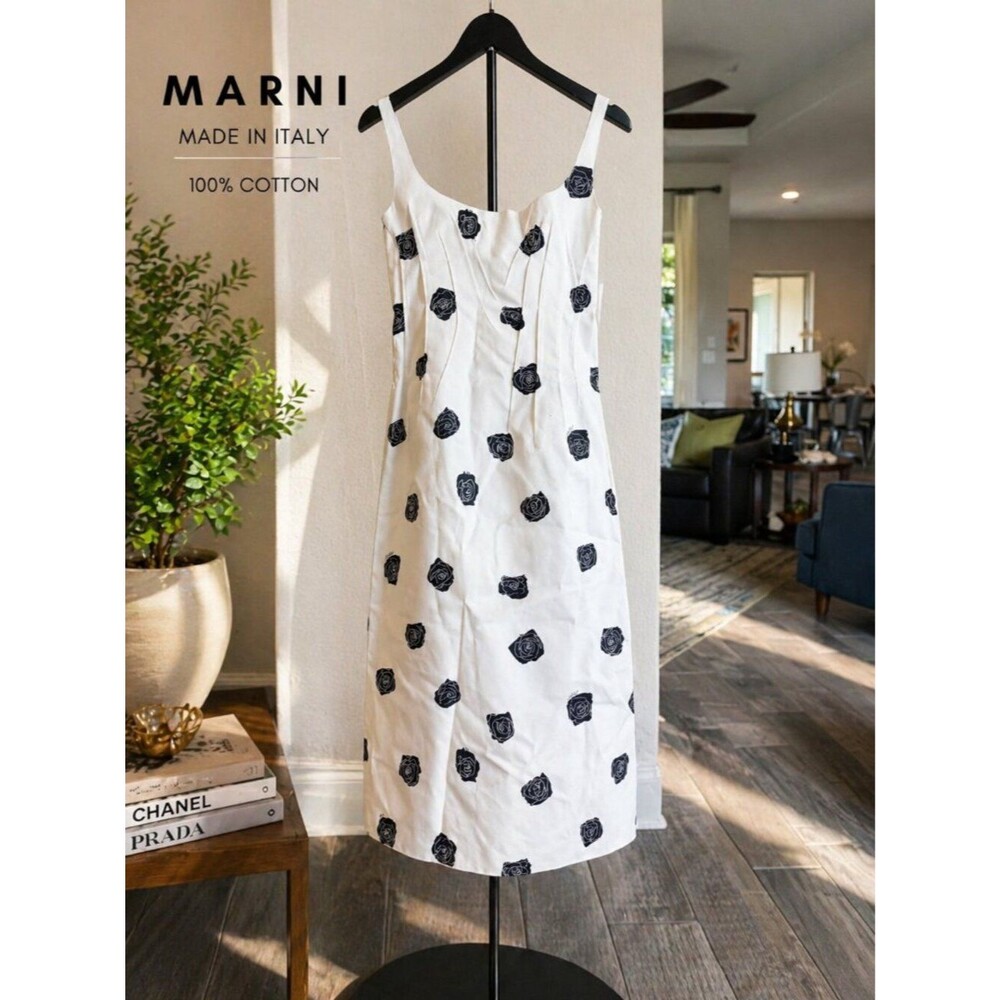 Marni Rose Print Midi Dress White IT 40 / US 4 NWT $2300